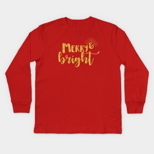 Merry and Bright Faux Gold Kids Long Sleeve T-Shirt